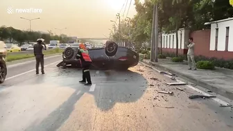 Porsche Loses Control And Crashes Into Telephone Pole