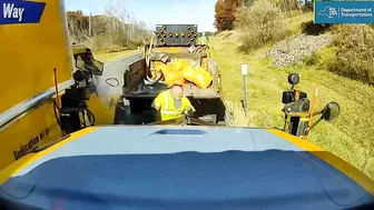 Rental Truck Hits Dump Truck, Worker Nearly Lost