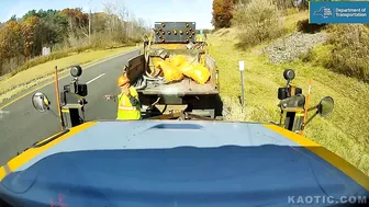 Road Worker Narrowly Avoids Truck On New York Thruway