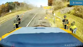 Road Worker Narrowly Avoids Truck On New York Thruway