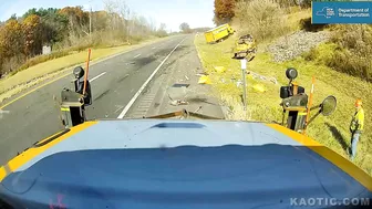 Road Worker Narrowly Avoids Truck On New York Thruway