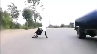 Roller Skater Hits Full Size Motorcycle - Slow Motion View