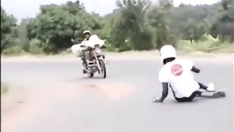 Roller Skater Hits Full Size Motorcycle - Slow Motion View