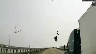 Shocking Video Shows Helicopter Crashing In Middle Of Motorway