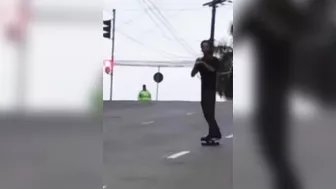 Skateboard Boy Running On The Street