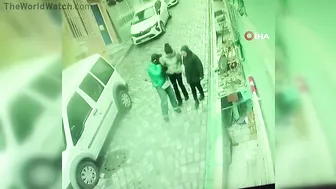 Unlucky Woman Trapped Between Skidding Vehicles