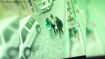 Unlucky Woman Trapped Between Skidding Vehicles