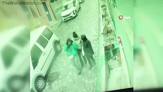 Unlucky Woman Trapped Between Skidding Vehicles