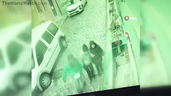 Unlucky Woman Trapped Between Skidding Vehicles