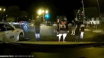 Three Cyclists Hit A Taxi