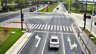 Truck Collides With Car After Emergency Braking On Highway