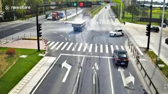 Truck Collides With Car After Emergency Braking On Highway