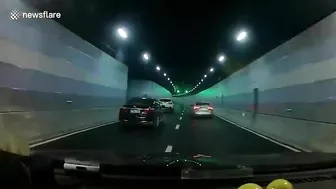 Two Drivers Collide At High Speed In Tunnel, GTA-style Attack