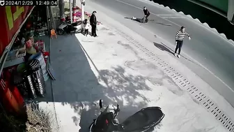 Walking Down The Street Carrying A Long Object