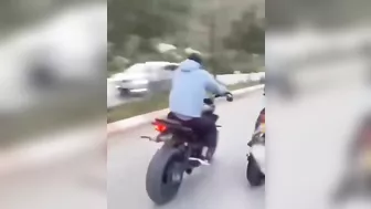 Experienced Motorcyclist Showing Off His Riding Skills