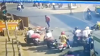 Driver Chooses The Worst Time To Lose Balance