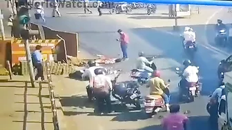 Driver Chooses The Worst Time To Lose Balance