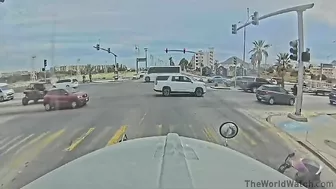 Motorcyclist Stops In Front Of Tow Truck Because He Thinks He Is Safe