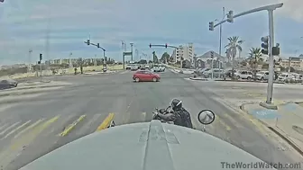 Motorcyclist Stops In Front Of Tow Truck Because He Thinks He Is Safe