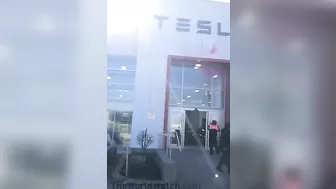 NEWS – Climate Clowns Attack Tesla Store In Montreal, Canada