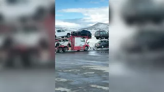 Pulling The Car Transporter Out Of The Ditch Using A Short Chain