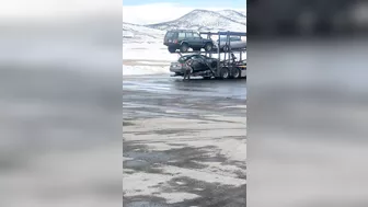 Pulling The Car Transporter Out Of The Ditch Using A Short Chain