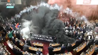 Serbia's Parliament In Chaos As Opposition Rioters Slam It