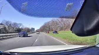 Slow Cyclist Causes Red Car To Merge Prematurely