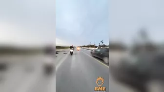 Two Cyclists Collide Violently With Oncoming Car