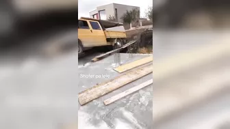 Driving Over The Wooden Bridge