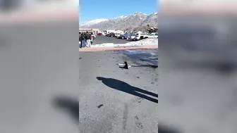 Speeding Up The Car Trying To Jump Over A Pile Of Snow